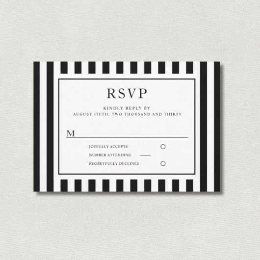 Modern Black And White Stripes Wedding  出欠カード