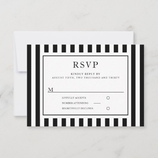 Modern Black And White Stripes Wedding  出欠カード (正面)