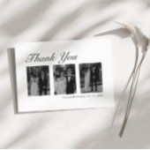 Modern Black and White Three Photo Wedding サンキューカード