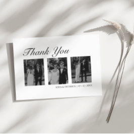 Modern Black and White Three Photo Wedding サンキューカード