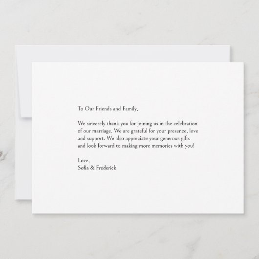 Modern Black and White Three Photo Wedding サンキューカード (裏面)