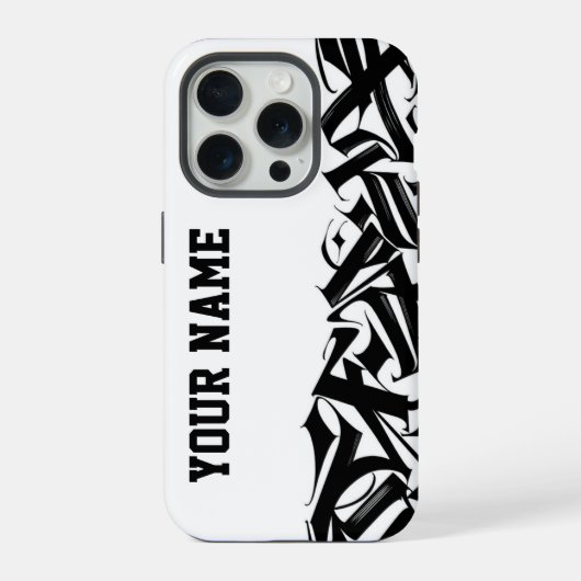 Modern Black and White Urban Calligraphy Custom Na iPhoneケース (裏面)