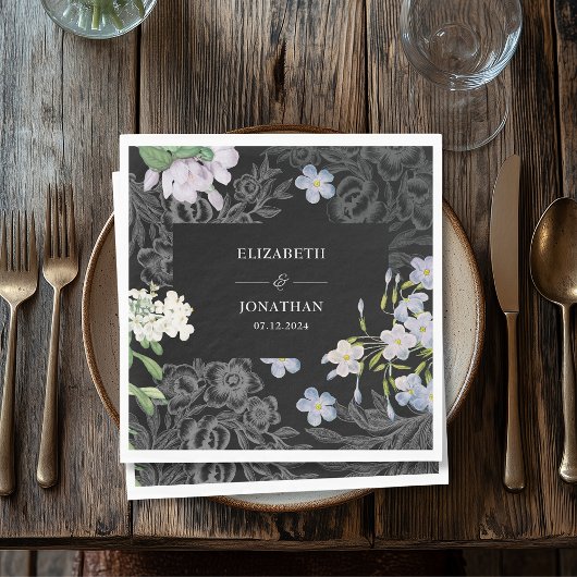 Modern Black and white watercolor floral wedding スタンダードランチョンナプキン