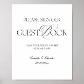 Modern Black and White Wedding Guest Book Poster ポスター (正面)