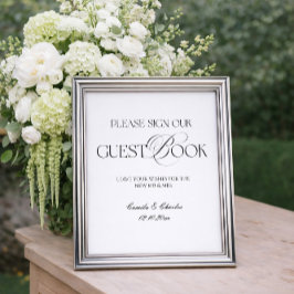 Modern Black and White Wedding Guest Book Poster ポスター