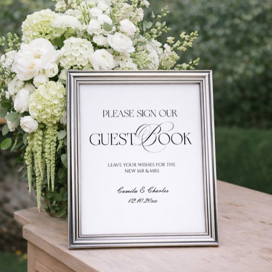 Modern Black and White Wedding Guest Book Poster ポスター