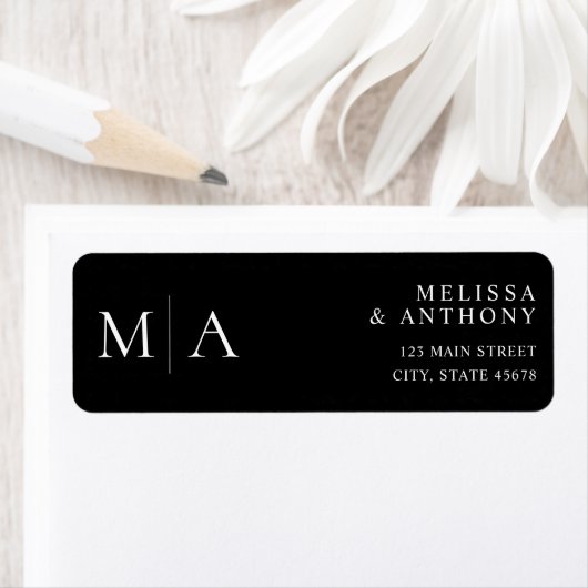 Modern Black and White Wedding Return Address ラベル (インサイチュ)
