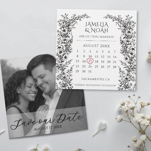 Modern Black and White Wedding Save The Date   セーブザデート