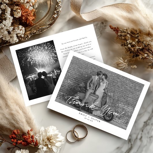 Modern Black and White Wedding Thank You Card サンキューカード