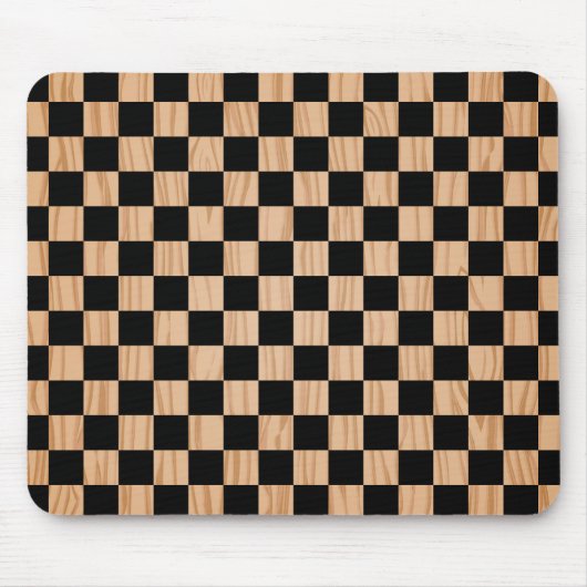 Modern Black and Wood Art Square Pattern マウスパッド (正面)