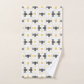 Modern Black and Yellow Bee Pattern Monogram バスタオルセット (ハンドタオル)