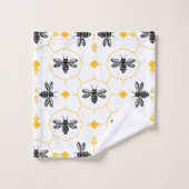 Modern Black and Yellow Bee Pattern Monogram バスタオルセット (ウォッシュタオル)