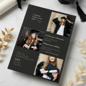 Modern Black Arch Photo and Collage Graduation 招待状