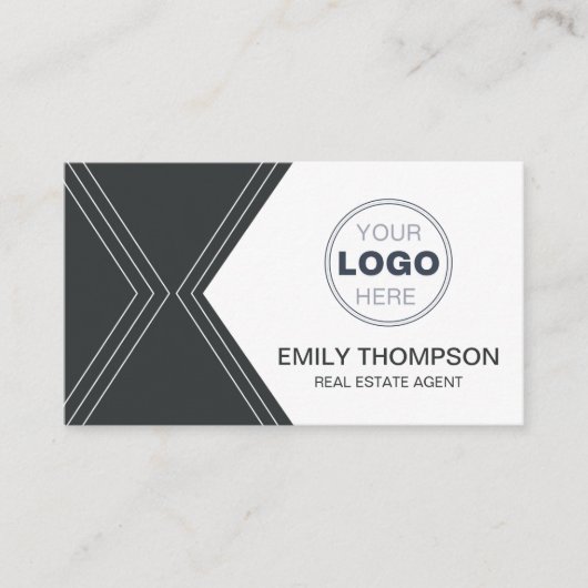 Modern Black Art Deco QR Code Real Estate Logo 名刺 (正面)