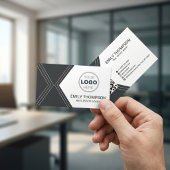 Modern Black Art Deco QR Code Real Estate Logo 名刺