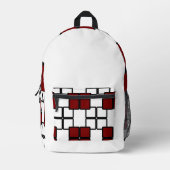 Modern Black Backpack with Deep Red & White Square プリントバックパック (正面)