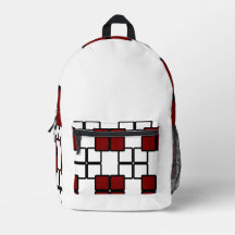 Modern Black Backpack with Deep Red & White Square