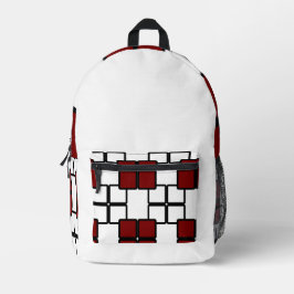 Modern Black Backpack with Deep Red & White Square プリントバックパック