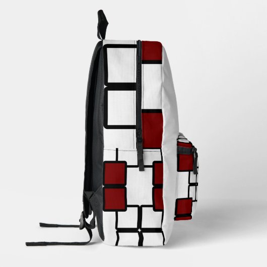 Modern Black Backpack with Deep Red & White Square プリントバックパック (左)