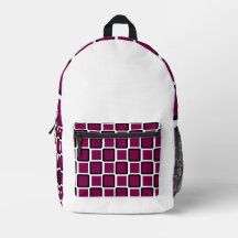 Modern Black Backpack with Wine & White Squares 