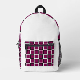 Modern Black Backpack with Wine & White Squares  プリントバックパック