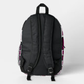 Modern Black Backpack with Wine & White Squares  プリントバックパック (裏面)