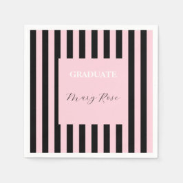 Modern Black & Blush Pink Striped Graduation スタンダードカクテルナプキン