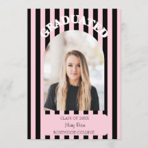 Modern Black & Blush Pink Striped Graduation