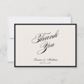 Modern Black Border Ivory Wedding Thank You Card 招待状 (正面)