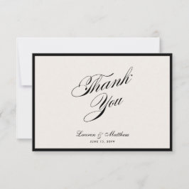 Modern Black Border Ivory Wedding Thank You Card 招待状