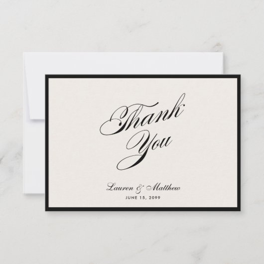 Modern Black Border Ivory Wedding Thank You Card 招待状 (正面)