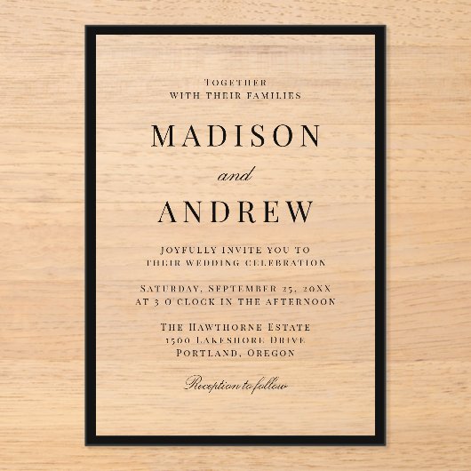 Modern Black Border Wedding アクリル招待状 (正面)