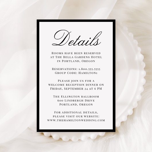 Modern Black Border Wedding Details エンクロージャーカード