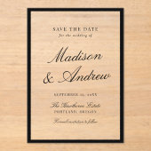 Modern Black Border Wedding Save the Date アクリル招待状 (正面)