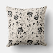 Modern Black Botanical Floral Sketch Pattern クッション (裏面)