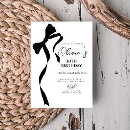 Modern black bow 30th birthday party invitation 招待状