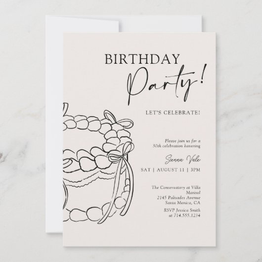 Modern Black Bow 30th Birthday Party Typography 招待状 (正面)
