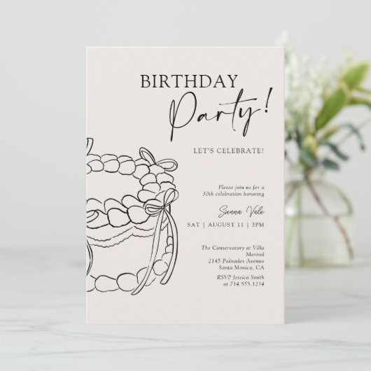 Modern Black Bow 30th Birthday Party Typography 招待状 (スタンド正面)