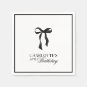 Modern Black Bow Birthday スタンダードカクテルナプキン (正面)
