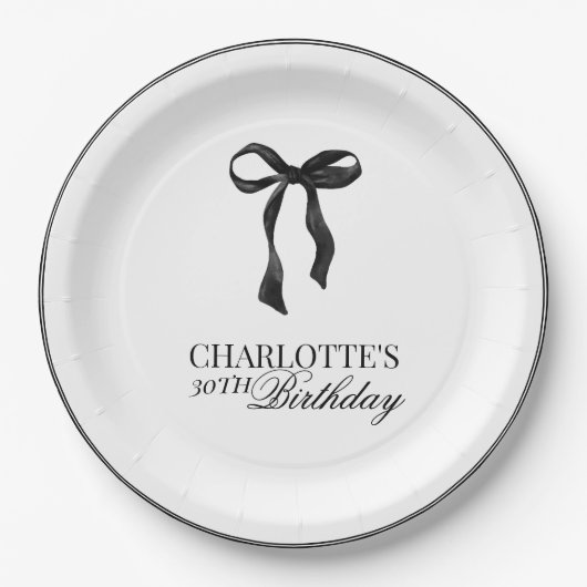 Modern Black Bow Birthday ペーパープレート (正面)