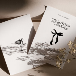 Modern Black Bow Birthday Invitation 招待状