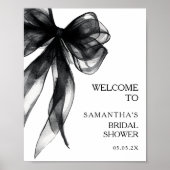 Modern Black Bow Bridal Shower Welcome Sign ポスター (正面)