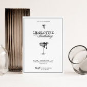 Modern Black Bow Champagne Birthday Invitation 招待状