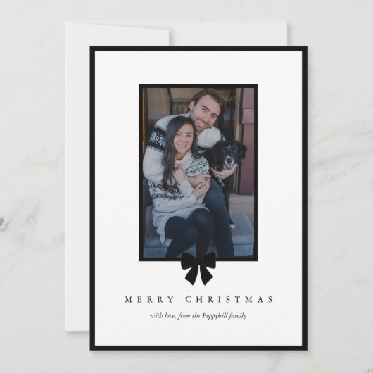 Modern Black Bow Christmas Photo シーズンカード (正面)
