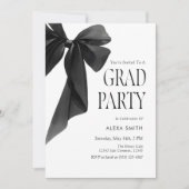 Modern Black Bow Graduation Elegant Minimalist 招待状 (正面)