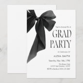 Modern Black Bow Graduation Elegant Minimalist 招待状 (正面/裏面)