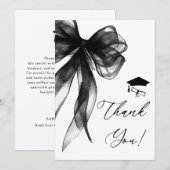 Modern Black Bow Graduation Party サンキューカード (正面/裏面)