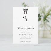 Modern Black Bow Monogram Wedding Invitation 招待状 (スタンド正面)