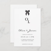 Modern Black Bow Monogram Wedding Invitation 招待状 (正面/裏面)