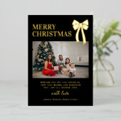 Modern Black Bow Photo Christmas Gold 箔シーズンカード (立ち正面)